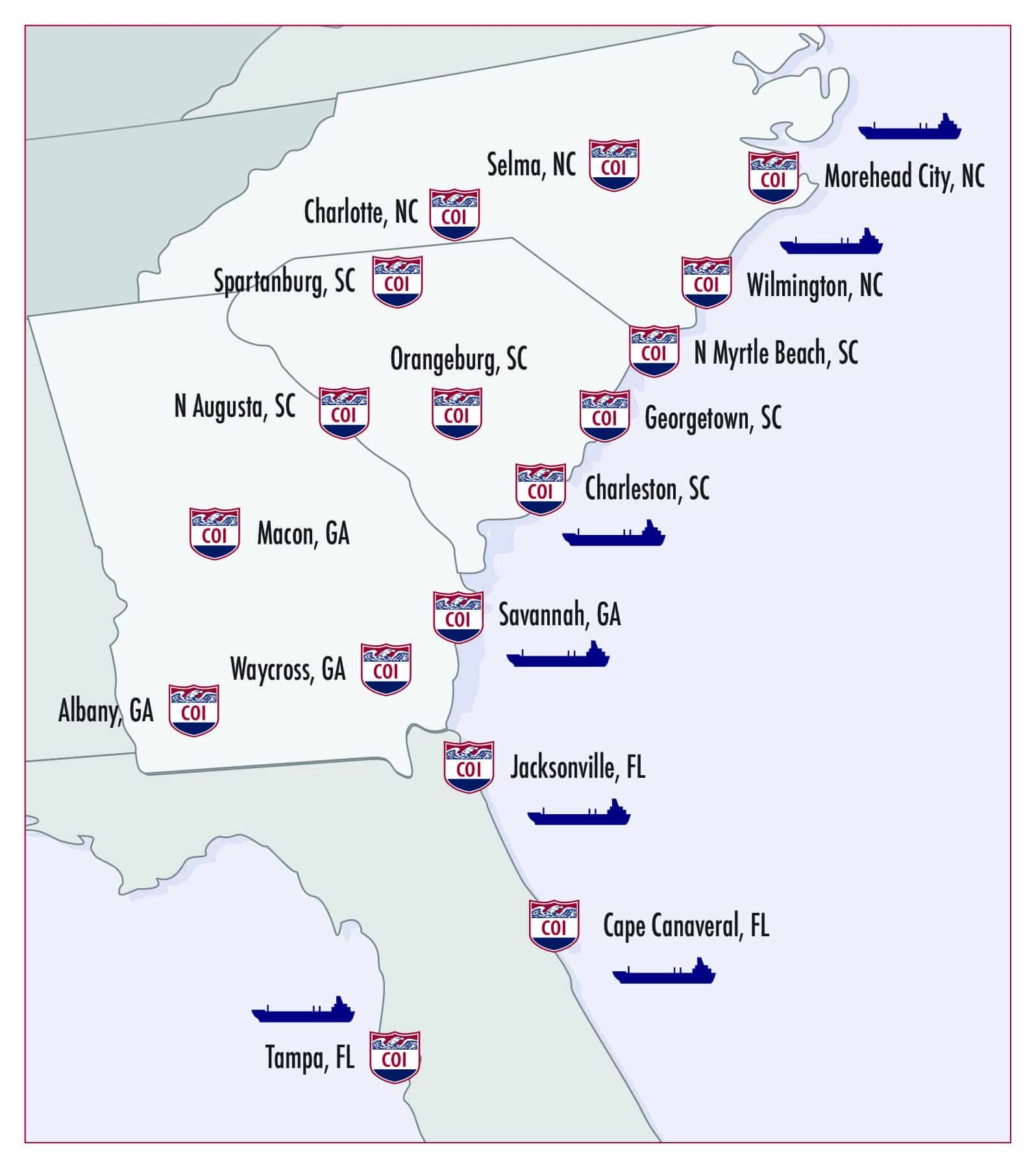 Bulk Fuel Delivery map and marine terminal map