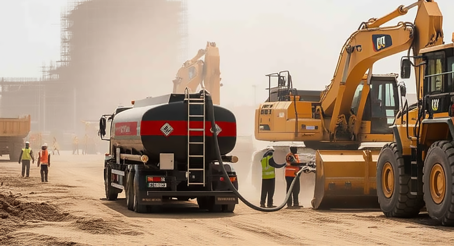 Fuel truck at construction site